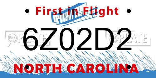 6Z02D2 North Carolina License Plate