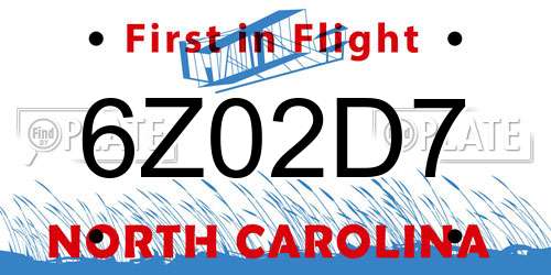 6Z02D7 North Carolina License Plate