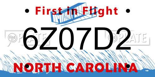 6Z07D2 North Carolina License Plate