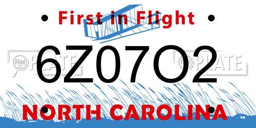 6Z07O2 North Carolina License Plate