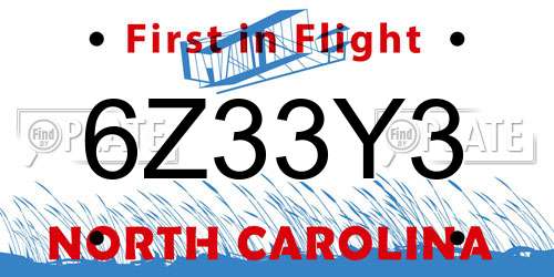 6Z33Y3 North Carolina License Plate