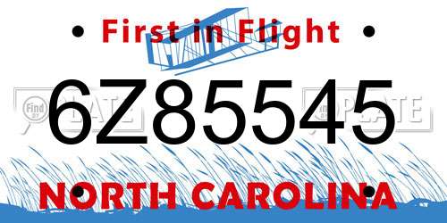 6Z85545 North Carolina License Plate