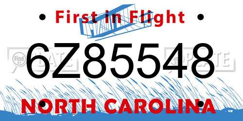 6Z85548 North Carolina License Plate