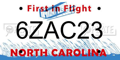6ZAC23 North Carolina License Plate