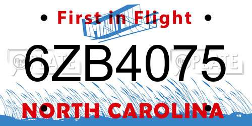 6ZB4075 North Carolina License Plate