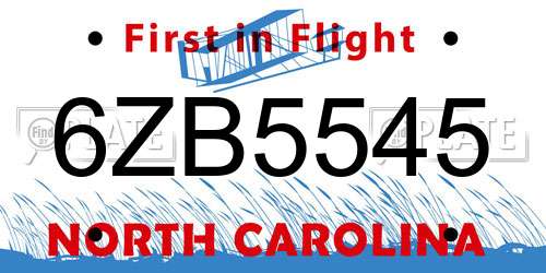 6ZB5545 North Carolina License Plate