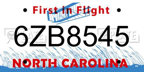 6ZB8545 North Carolina License Plate