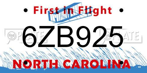 6ZB925 North Carolina License Plate