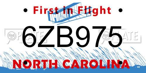 6ZB975 North Carolina License Plate