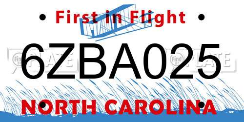 6ZBA025 North Carolina License Plate