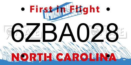 6ZBA028 North Carolina License Plate
