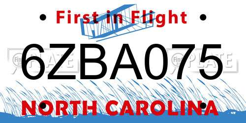 6ZBA075 North Carolina License Plate