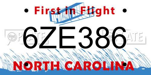 6ZE386 North Carolina License Plate