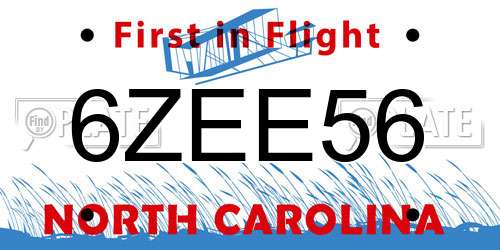 6ZEE56 North Carolina License Plate