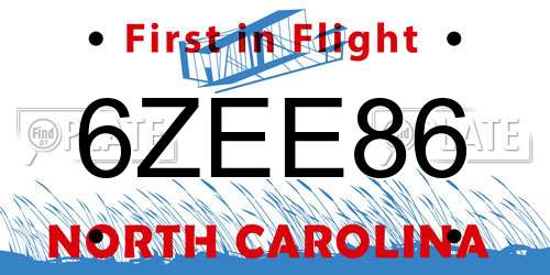 6ZEE86 North Carolina License Plate