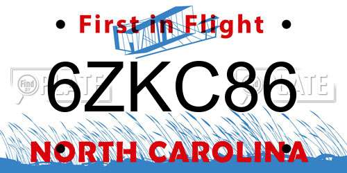 6ZKC86 North Carolina License Plate