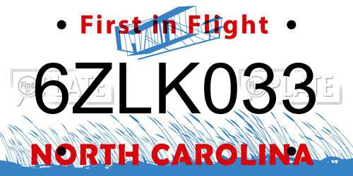 6ZLK033 North Carolina License Plate