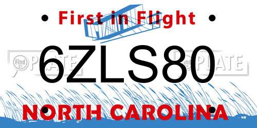 6ZLS80 North Carolina License Plate
