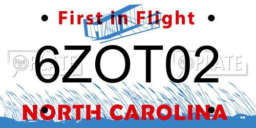 6ZOT02 North Carolina License Plate