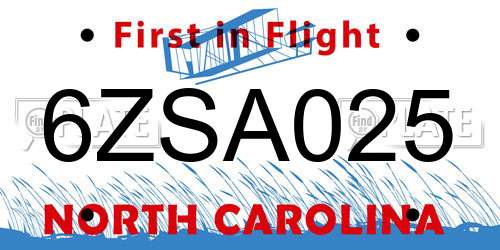 6ZSA025 North Carolina License Plate