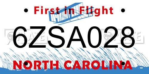 6ZSA028 North Carolina License Plate