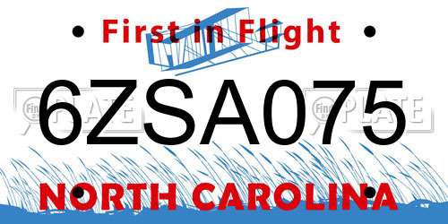 6ZSA075 North Carolina License Plate