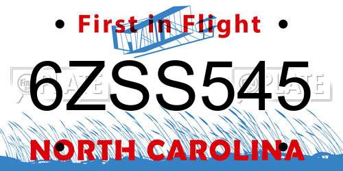 6ZSS545 North Carolina License Plate