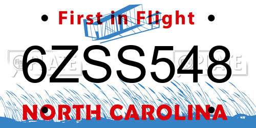 6ZSS548 North Carolina License Plate
