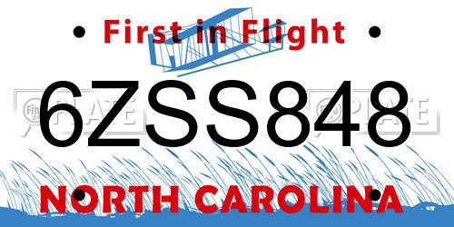 6ZSS848 North Carolina License Plate