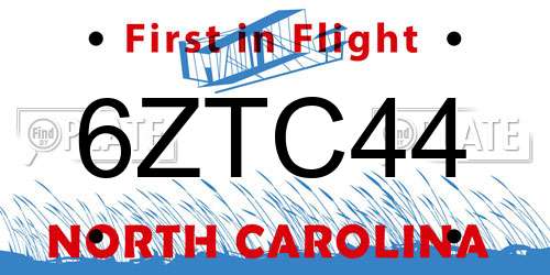 6ZTC44 North Carolina License Plate