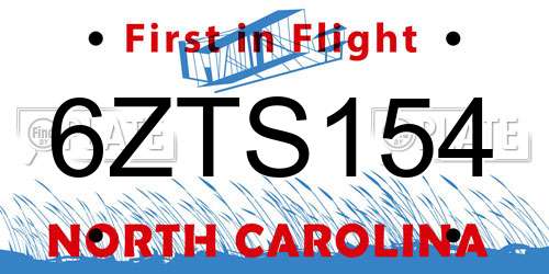 6ZTS154 North Carolina License Plate