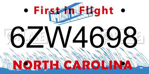 6ZW4698 North Carolina License Plate