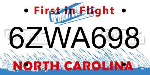 6ZWA698 North Carolina License Plate