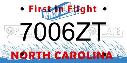 7006ZT North Carolina License Plate