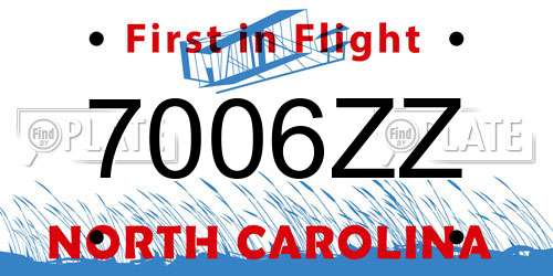7006ZZ North Carolina License Plate