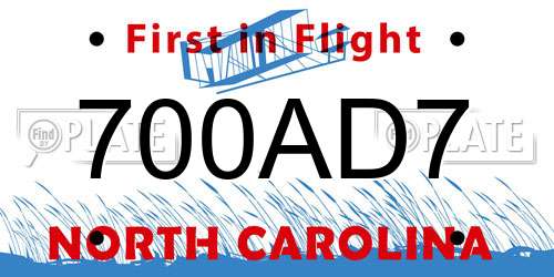 700AD7 North Carolina License Plate