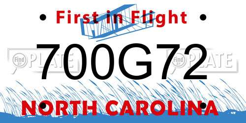 700G72 North Carolina License Plate