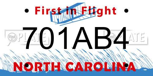 701AB4 North Carolina License Plate