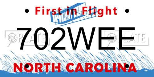 702WEE North Carolina License Plate