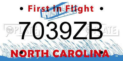 7039ZB North Carolina License Plate