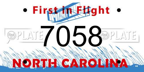 7058 North Carolina License Plate