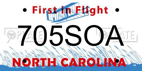 705SOA North Carolina License Plate