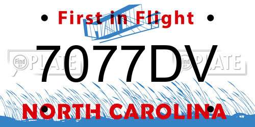 7077DV North Carolina License Plate