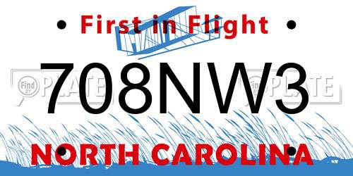 708NW3 North Carolina License Plate