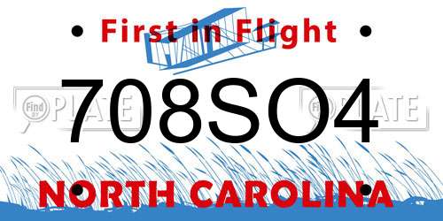708SO4 North Carolina License Plate