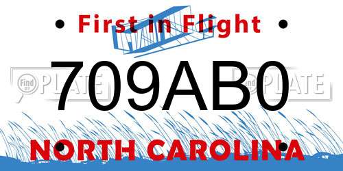 709AB0 North Carolina License Plate