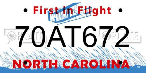 70AT672 North Carolina License Plate