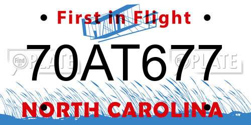 70AT677 North Carolina License Plate