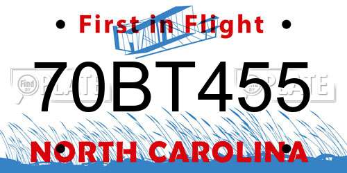70BT455 North Carolina License Plate