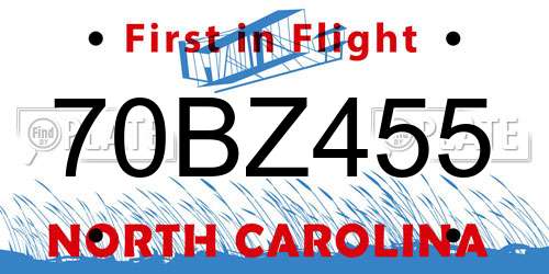 70BZ455 North Carolina License Plate